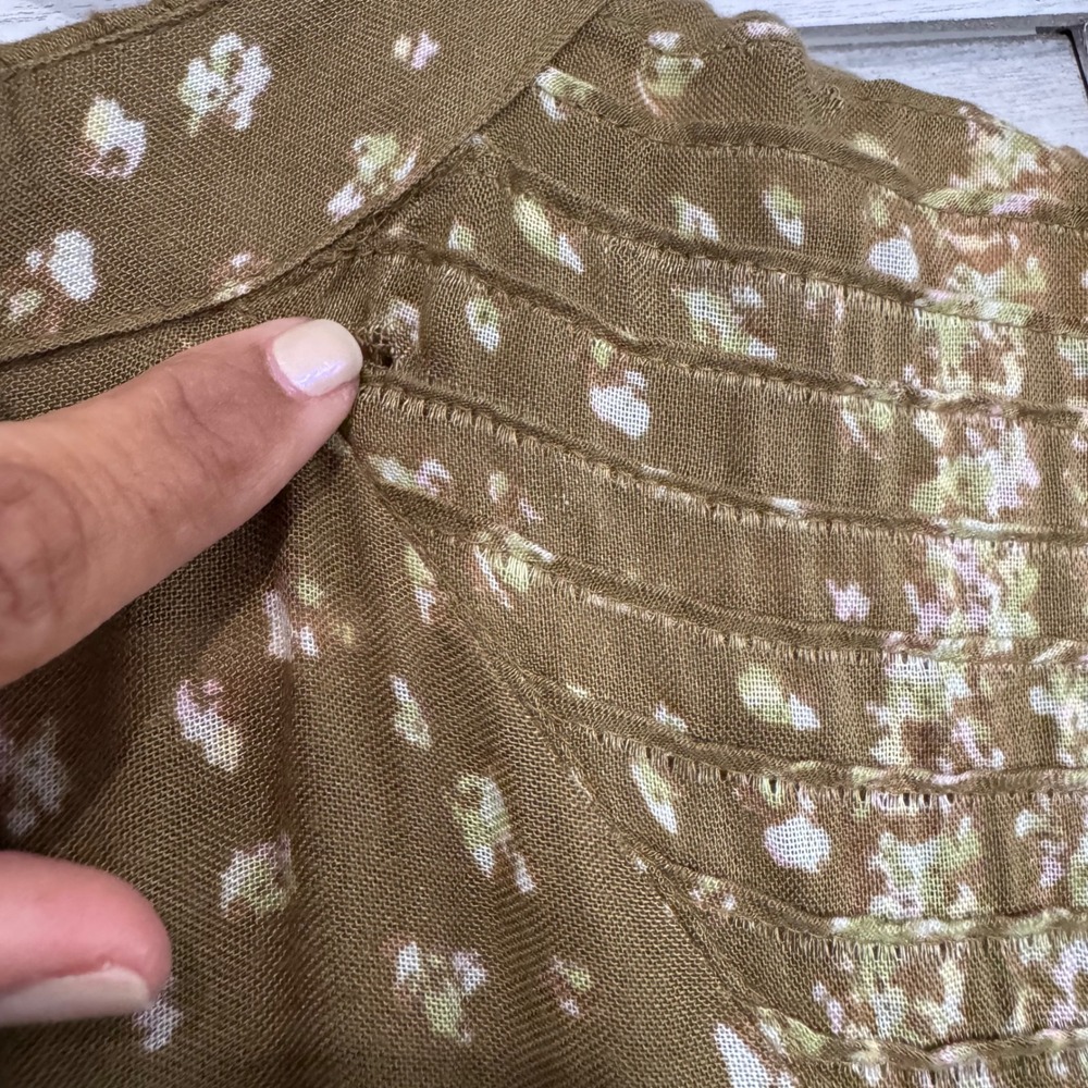 Free‎ People Rare Feelings Maxi Dress Olive Green Floral Boho Tiered Smocked S - Picture 13 of 13